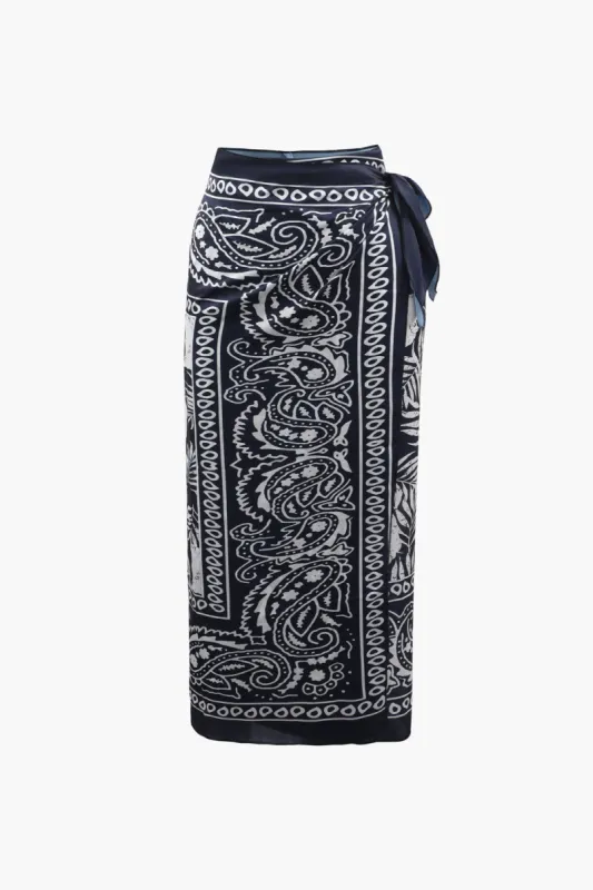 Paisley Print Knot Side Midi Skirt sold by Micas