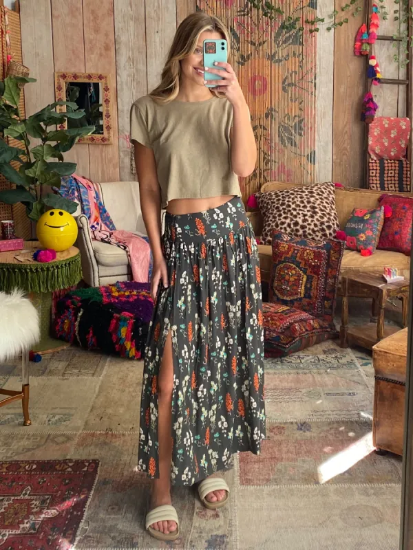 Addie Midi Skirt - Charcoal Bouquet sold by NATURAL LIFE