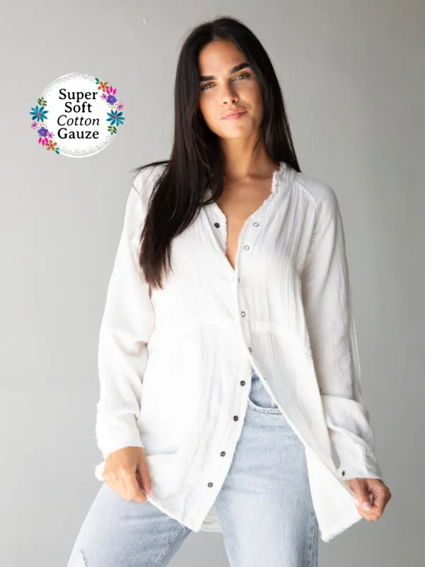 Laid Back Button Down Top - White sold by NATURAL LIFE