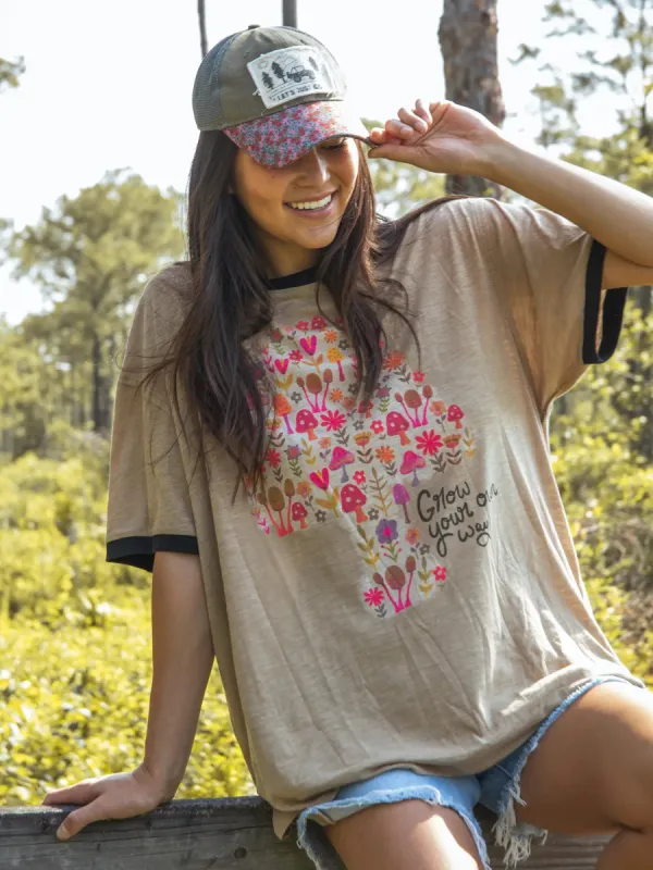 Ringer Oversized Tee Shirt - Grow Your Own Way sold by NATURAL LIFE