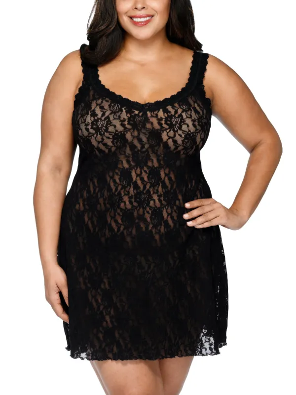 Plus Size Signature Lace V-Neck Chemise Black Sale sold by Hanky Panky