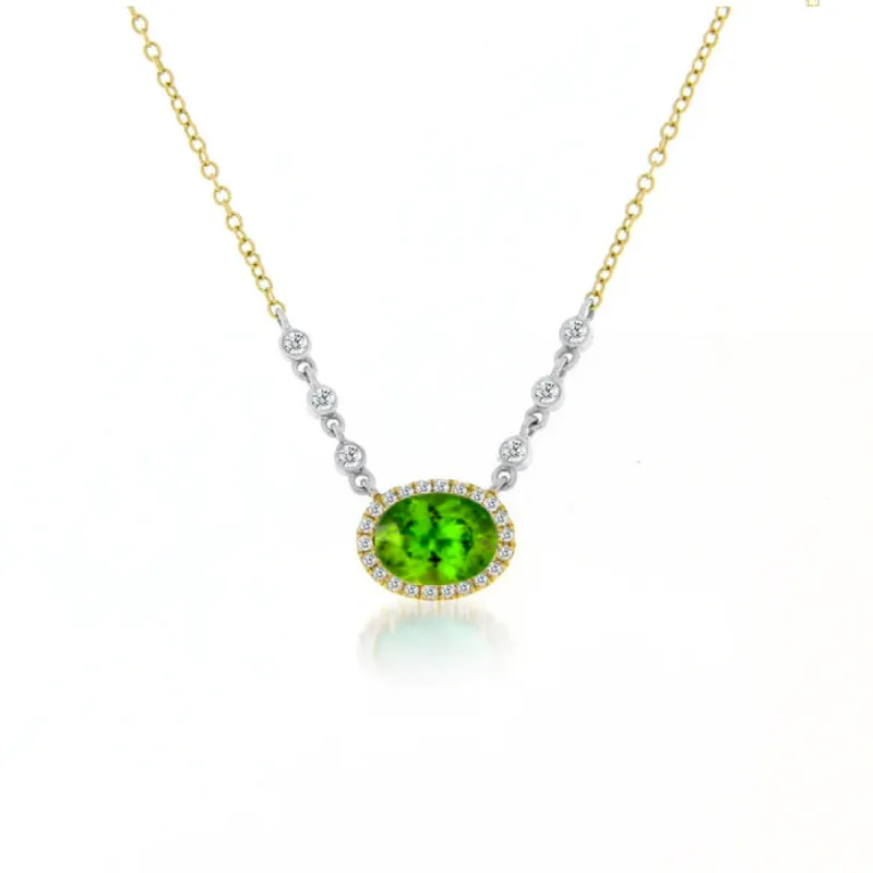 Yellow Gold Peridot Necklace with Diamond Accents sold by Meira T