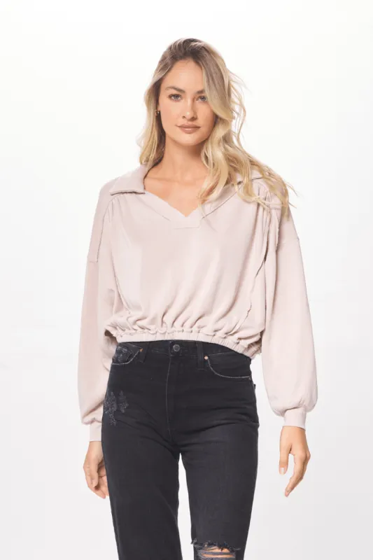 Cream Brulé Cashmere Fleece Polo V-Neck Sweater sold by Vintage Havana