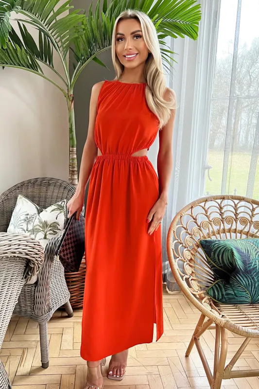 Burnt Orange Cut Out Midi Dress sold by AX Paris