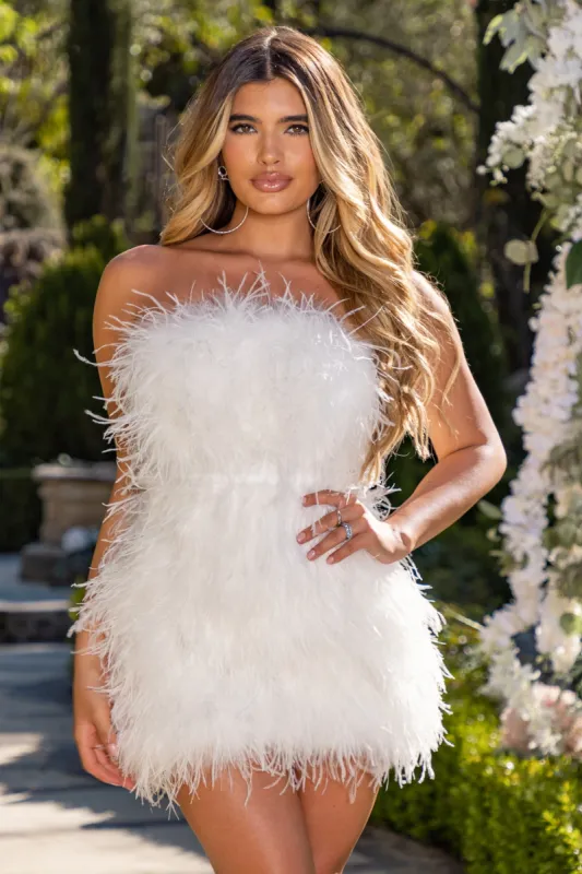 Out On The Town | Ivory Feather Bandeau Mini Dress sold by Club L London