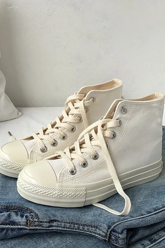 White High Top Lace Up Canvas Sneakers sold by Zapaka