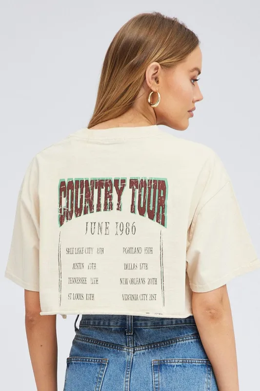 Beige Graphic Tee Short Sleeve Crop Crew Neck sold by Ally Fashion