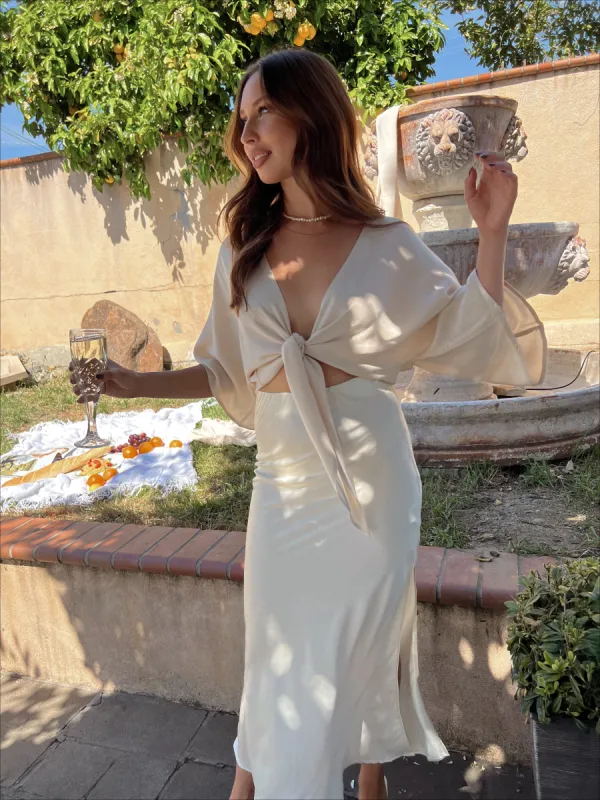 Pastel Butter Maxi Skirt with side Slit sold by Velvet House