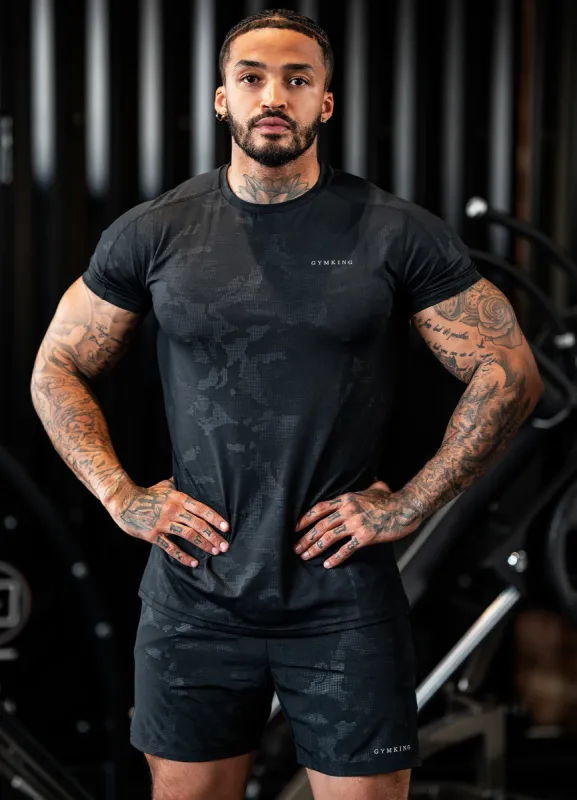 Gym King Debossed Camo SS Tee - Black sold by The Gym King