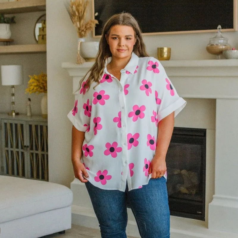 Daisy Delight Mod Floral Button Down Blouse sold by Boujee Boutique