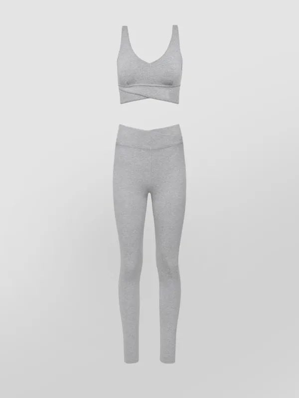 LIGHT HEATHER MELT WRAP BRA + LEGGING sold by Carbon38