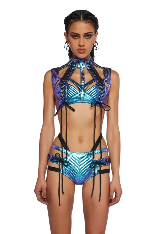 Rude Awakening Harness Bra Top - Indigo sold by Dolls Kill