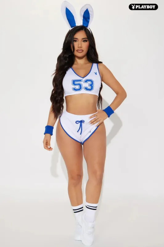 Playboy Baller Bunny 6 Piece Costume Set - White/Blue sold by Fashion Nova