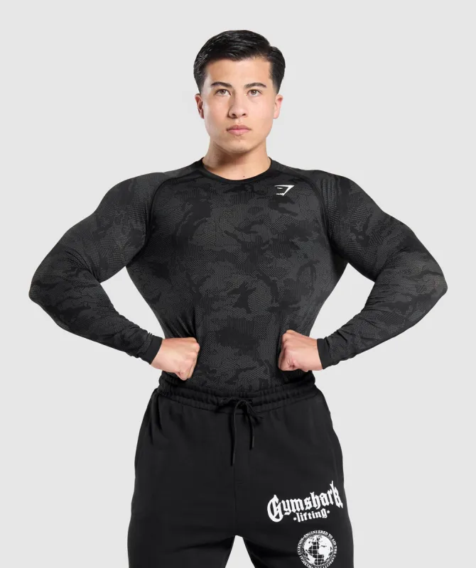 Gymshark Geo Seamless Long Sleeve T-Shirt - Black/Charcoal Grey sold by Gymshark