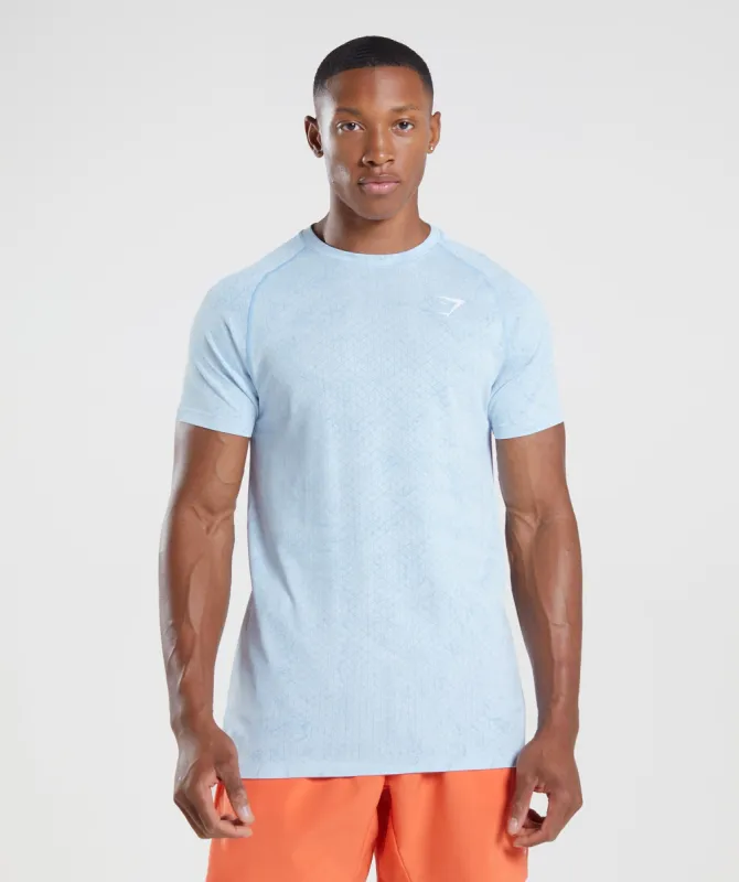 Gymshark Geo Seamless T-Shirt - White/Moonstone Blue | Parallel