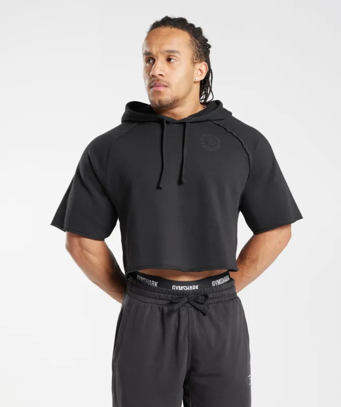 Gymshark Legacy Short Sleeve Cropped Hoodie - Black sold by Gymshark