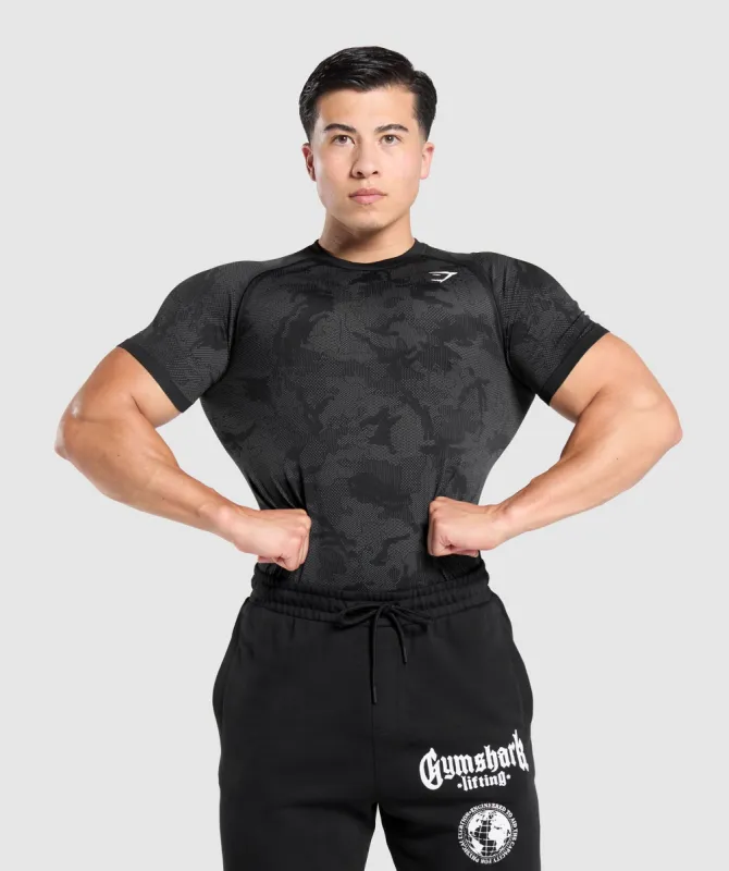 Gymshark Geo Seamless T-Shirt - Black/Charcoal Grey sold by Gymshark
