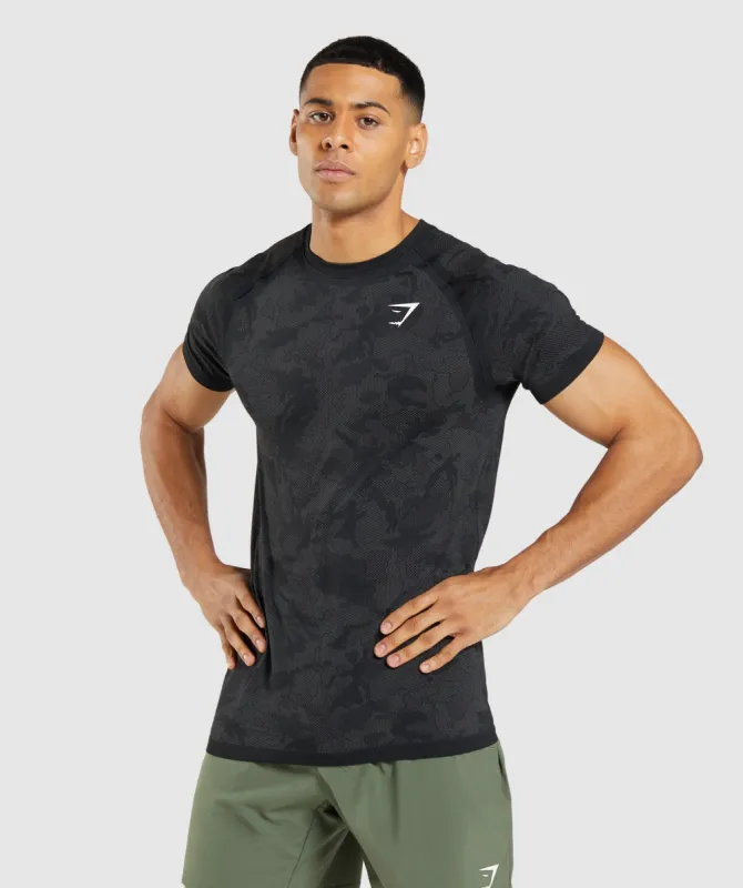 Gymshark Geo Seamless T-Shirt - Black/Charcoal Grey sold by Gymshark