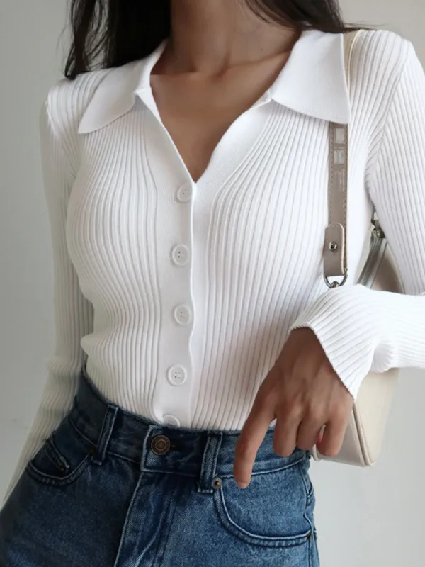 Button Up Collared Cardigan sold by COMMENSE