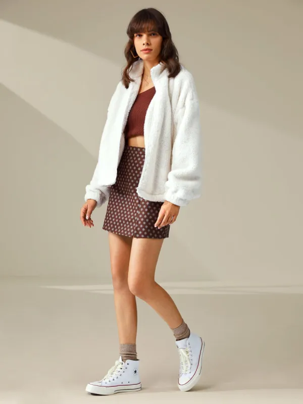 Cozy Drop Shoulder Sherpa Zip Up Funnel Neck Jacket sold by COMMENSE