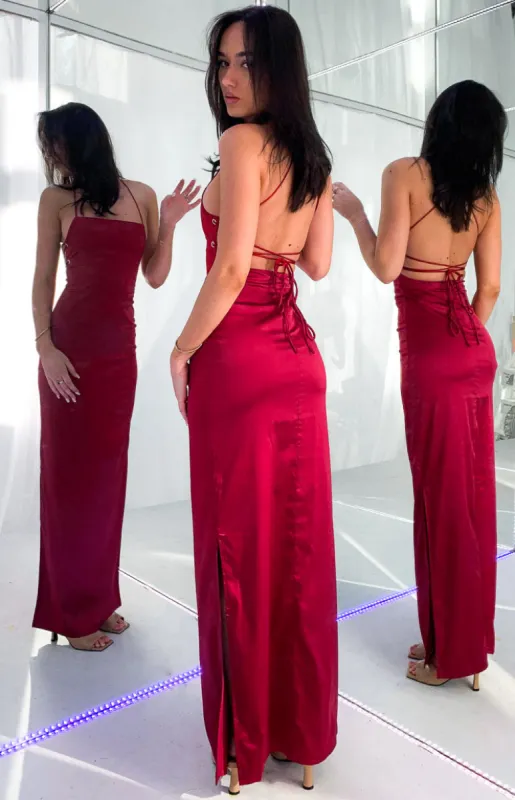 Manhattan Slip Formal Dress Wine sold by Beginning Boutique