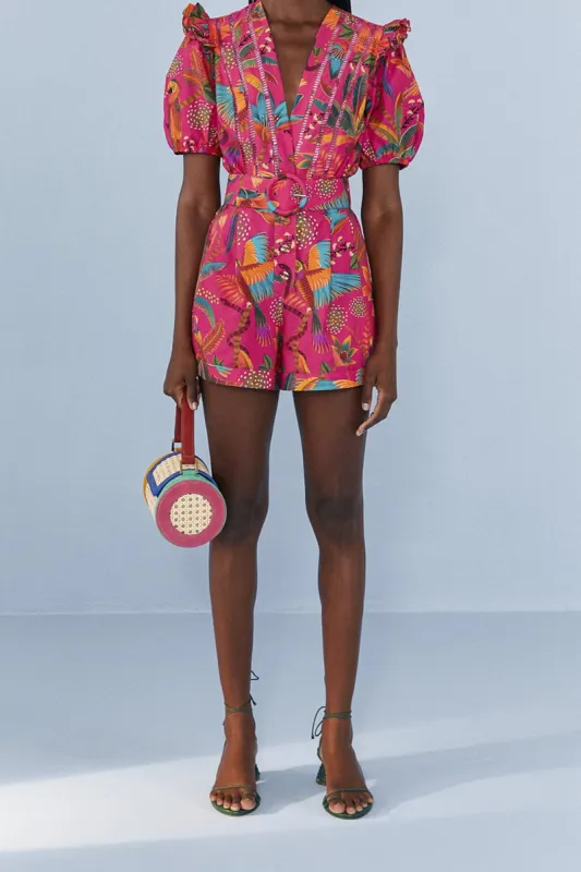 Pink Macaw Party Organic Cotton Romper sold by FARM Rio