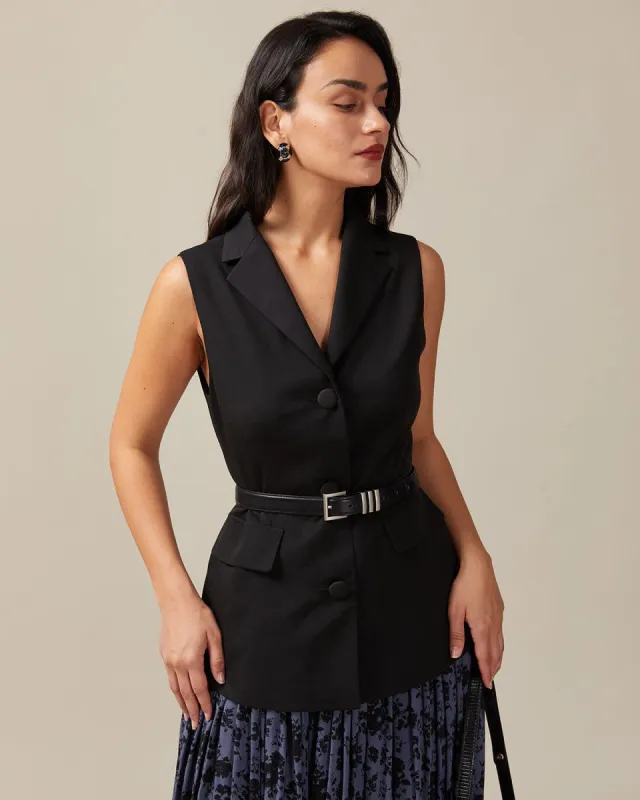The Black Lapel Button Up Sleeveless Vest sold by rihoas