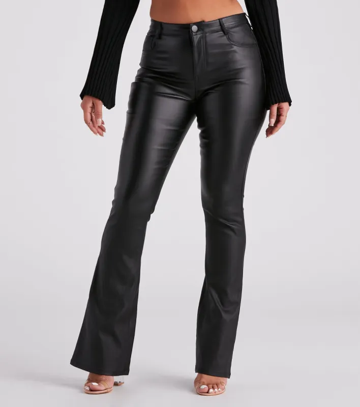 Stylishly Edgy Faux Leather Flare Pants sold by Windsor