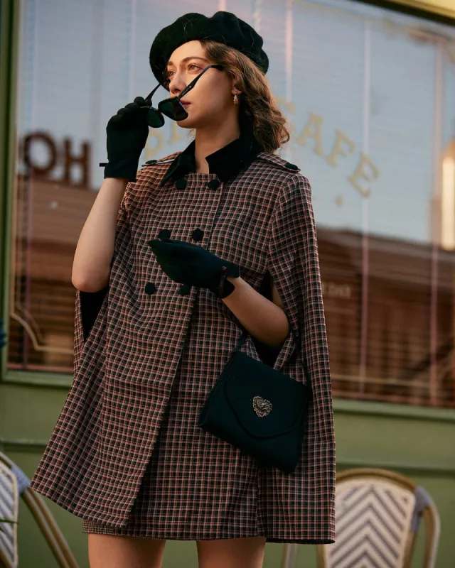 The Double-breasted Plaid Cape Coat sold by rihoas