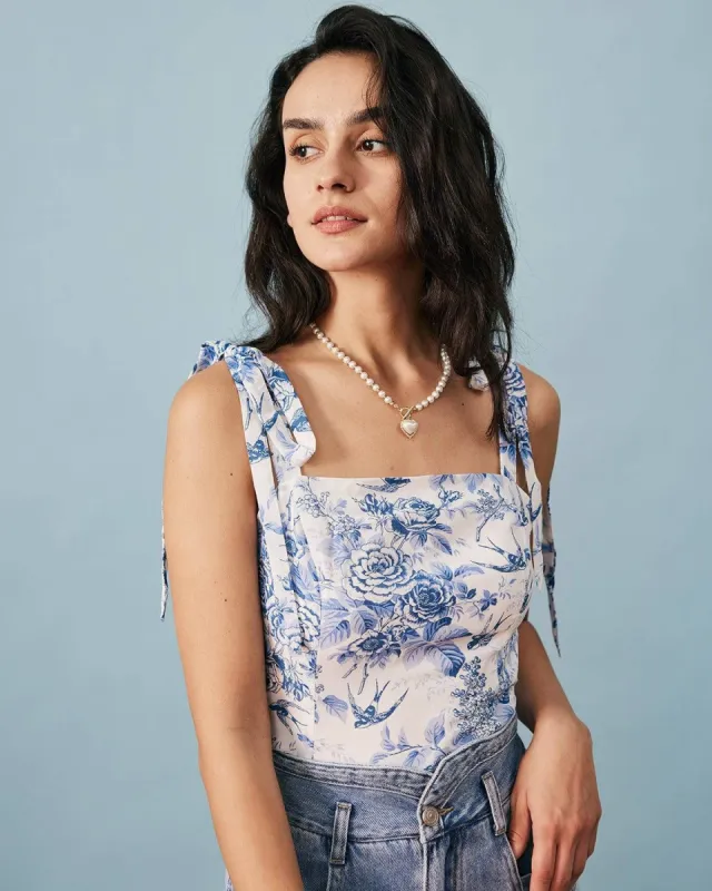 The Tie Strap Smocked Floral Cami Top sold by rihoas