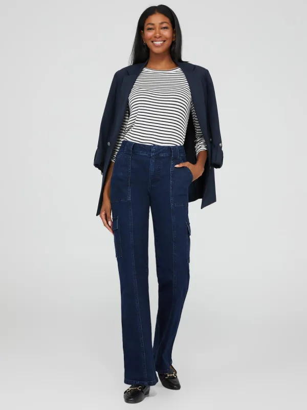 Straight Leg Denim Cargo Pants sold by Suzy Shier