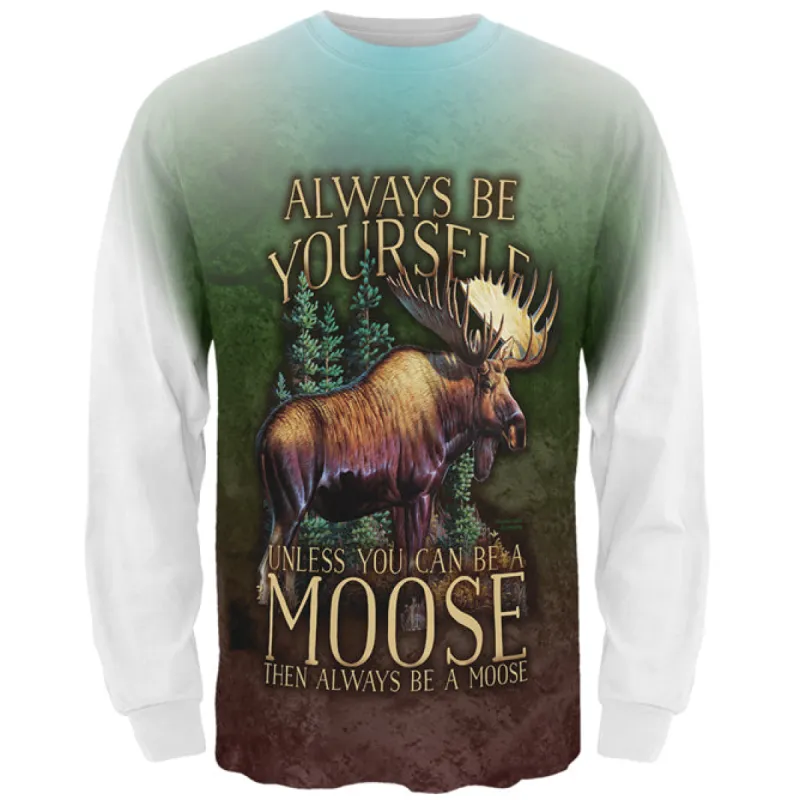 Always Be Yourself Unless Moose All Over Mens Long Sleeve T Shirt sold by Old Glory
