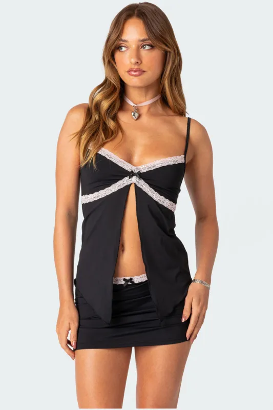 Sorely Split Front Top sold by Edikted