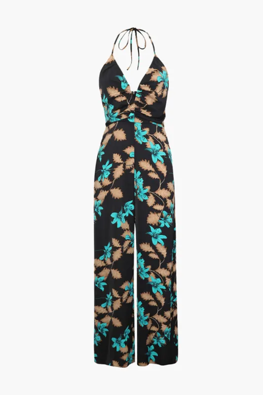 Floral Print Halter V-Neck Jumpsuit sold by Micas