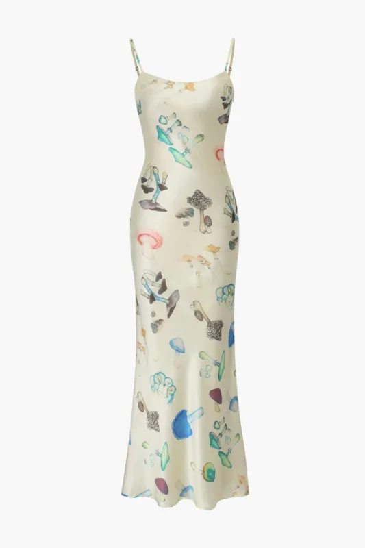 Satin Mushroom Print Maxi Slip Dress sold by Micas