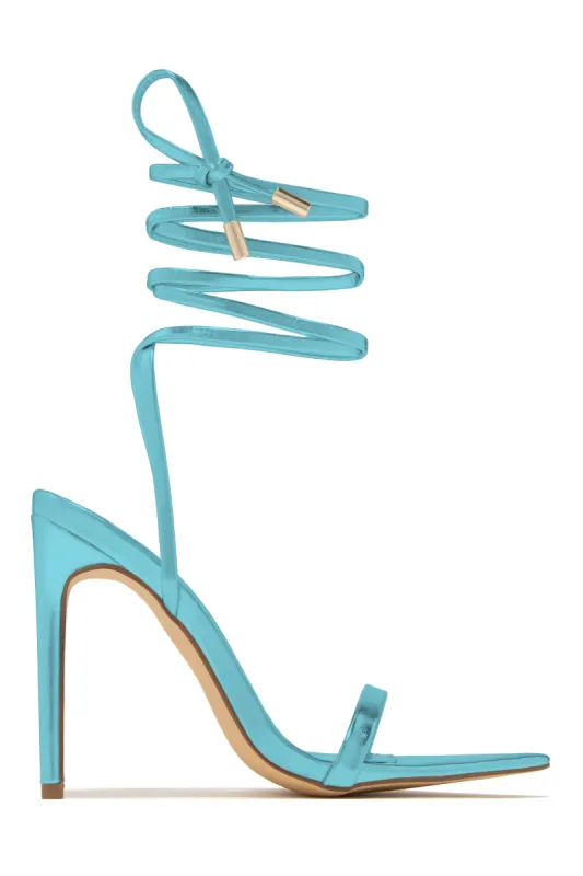 Into The Night Lace Up High Heels - Blue sold by Miss Lola