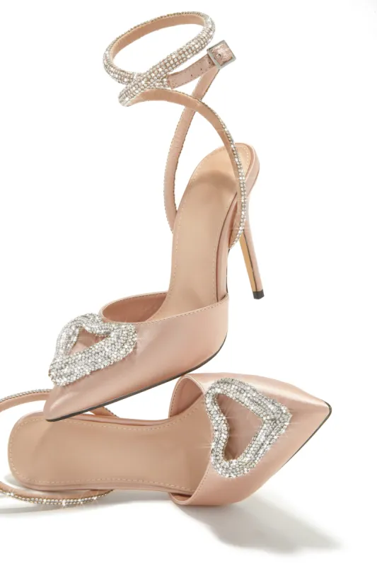 Love Language Embellished Heart Heel Pumps - Nude sold by Miss Lola