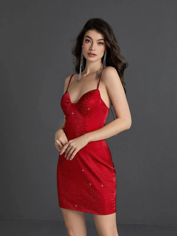 Meilani Spaghetti Rhinestone Mini Dress sold by Mew Mews