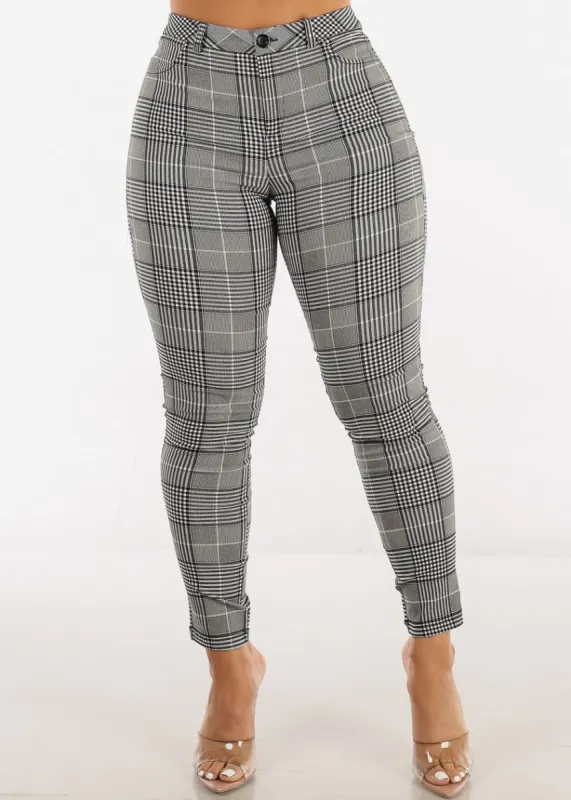 High Waist Black Plaid Skinny Pants sold by Moda