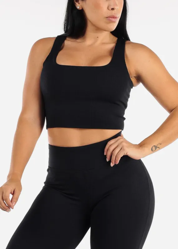 Ribbed Square Neck Cropped Active Tank Top sold by Moda
