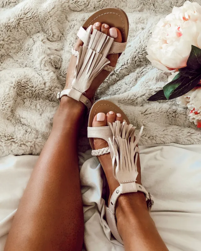 Celestia Tassel Sandals in Nude sold by Fearless