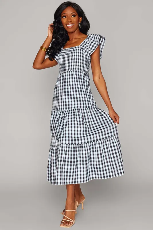 Brynn Dress | Black Checker sold by Belletique