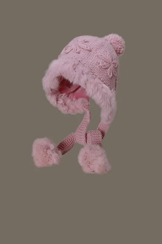 Pink Knitted Lace-Up Hat sold by Zapaka