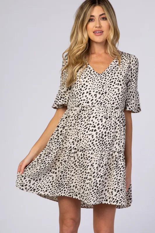 Beige Animal Print Ruffle Sleeve Maternity Dress sold by Pinkblush