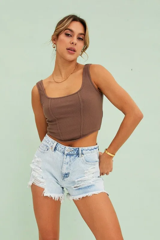 Blue Denim Shorts Mid Rise Relaxed sold by Ally Fashion