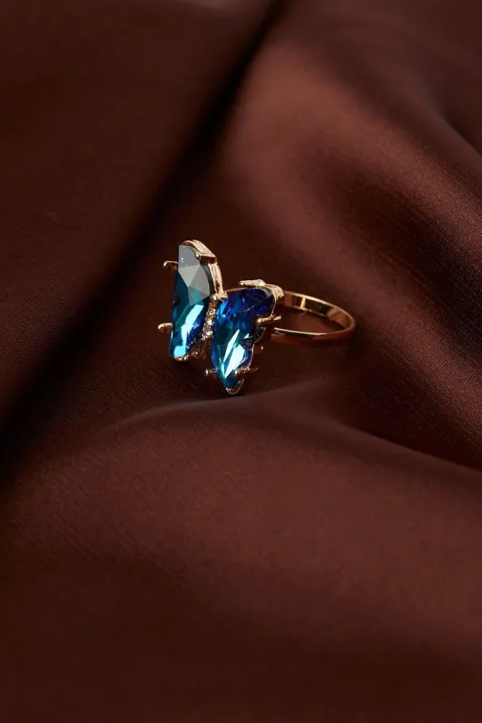 Blue Butterfly Design Crystal Rings sold by Ally Fashion