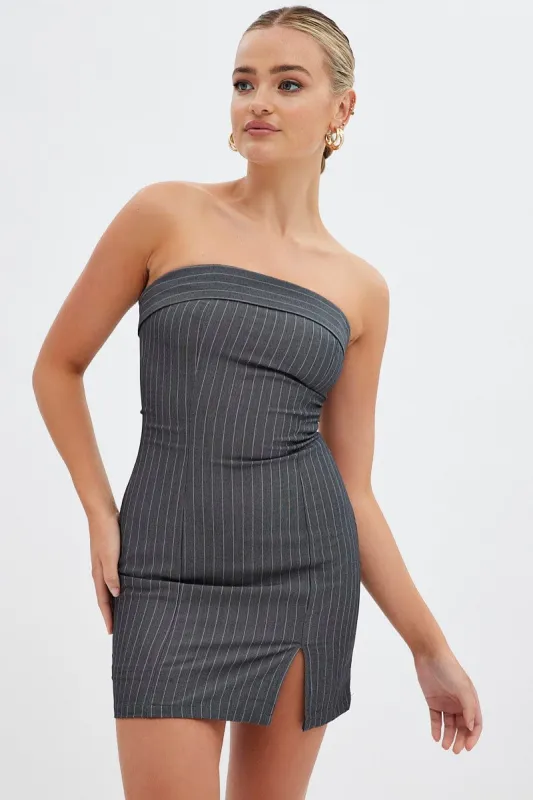Grey Stripe Bodycon Dress Strapless Boob Tube Mini sold by Ally Fashion