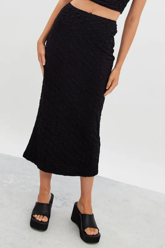 Black Maxi Skirt High Rise Bodycon Textured Jersey sold by Ally Fashion