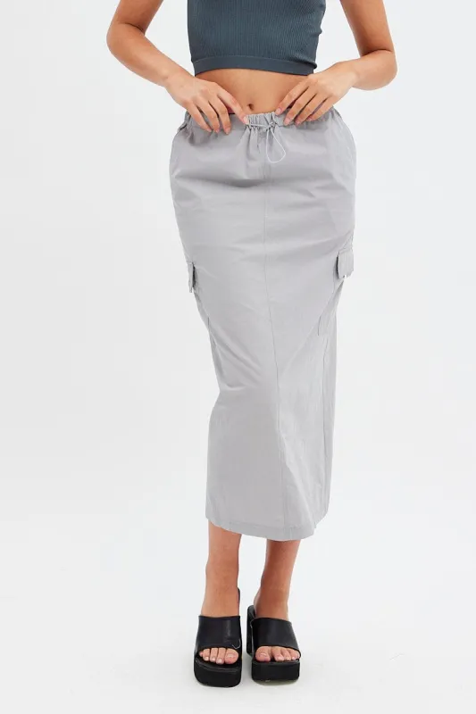 Grey Cargo Skirt Midi Cotton sold by Ally Fashion