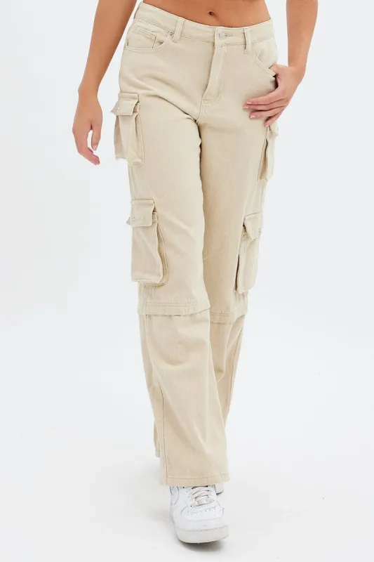 Beige Cargo Denim Jeans High rise sold by Ally Fashion